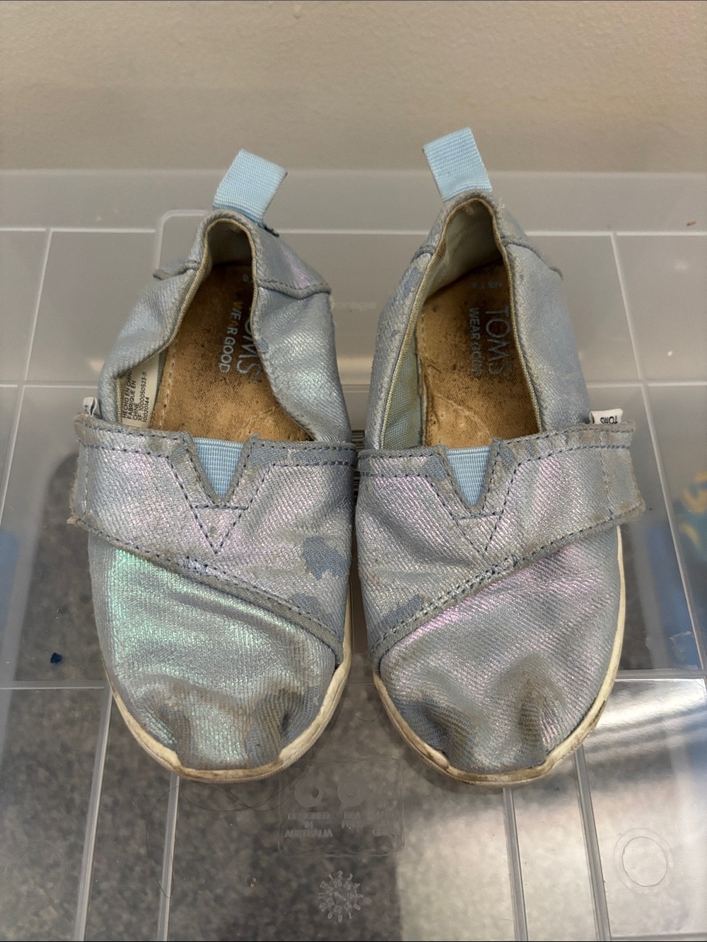 Toms Kids Iridescent Light Blue Slip-On Sneakers